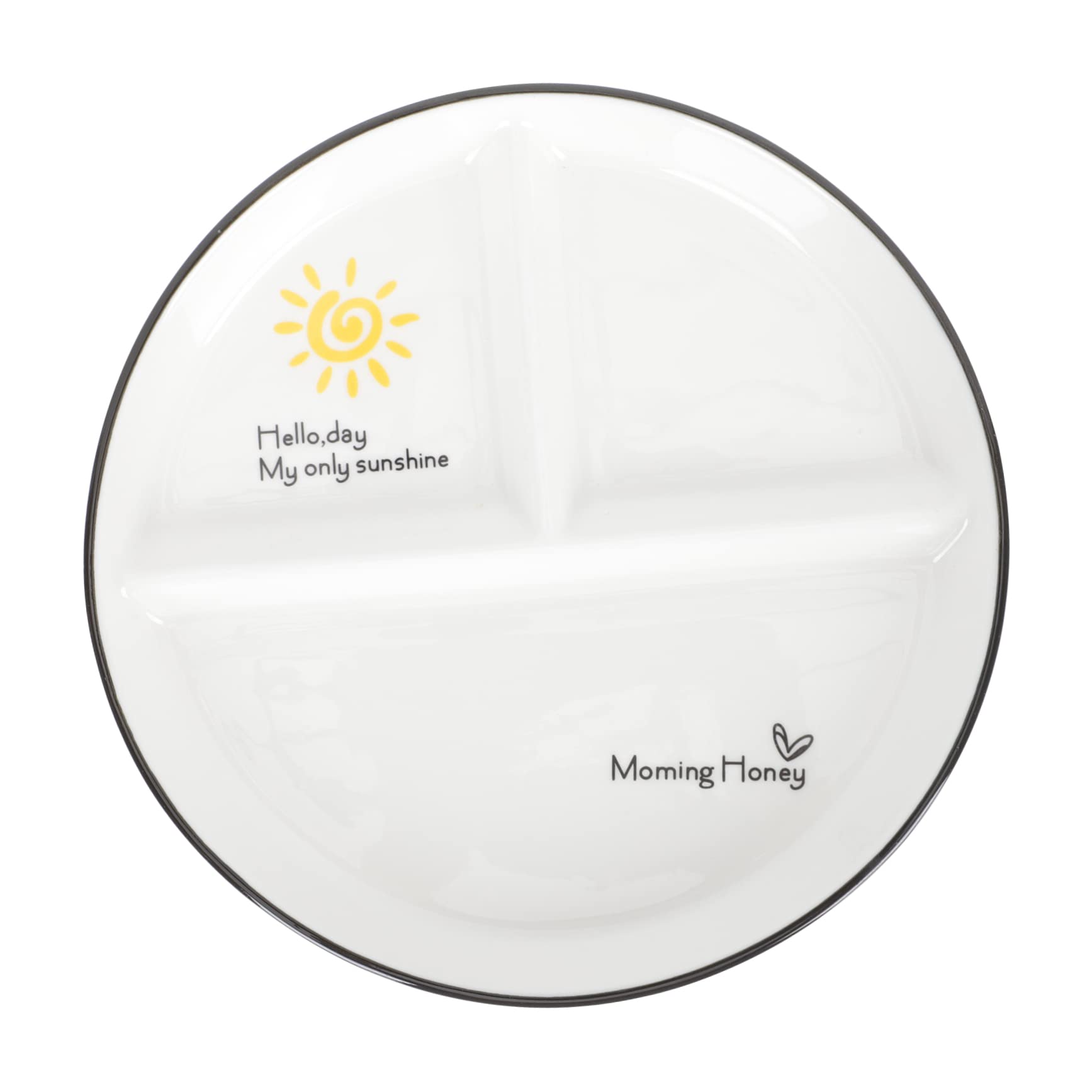 GRIRIW Children Eating Plate Ceramic 3-grid Food Tray Divided Dishwasher Microwave Safe Weight Management