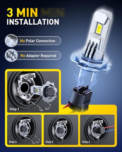 Image of AUXITO H7 LED Bulbs, 80000LM Per Set, 6500K Xenon White, Mini Size Wireless LED Light Bulbs, Pack of 2