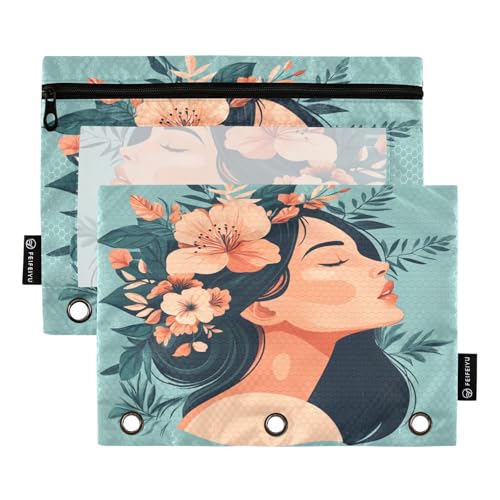 Lgplefti File Folder Beautiful Girl Cartoon Green Leaves Expanding File Folder Girl Binder Pouches Home Office School Supplies Documents Files Paper