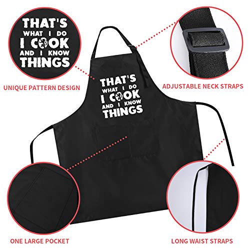 Rosoz Funny Bbq Black Chef Aprons For Men, I Cook And I Know Things Adjustable Kitchen Cooking Aprons With Pocket Waterproof Oil Proof Father’s Day/Birthday #TOP2