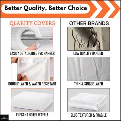 Image of Qlarity Covers Hookless Bathroom Shower Curtain with Waffle Fabric Snap-in Liner | Water Repellent & Machine Washable Magnetic Lock Curtain | (Whit, 4.5 x 7ft)