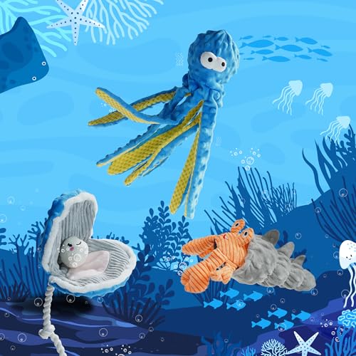 Nocciola Oktopus Hundespielzeug mit Quietscher - Strapazierfähiger Plüsch für Welpen, Erwachsene Hunde und alle Größen (klein, mittel, groß) - Oktopus Blau