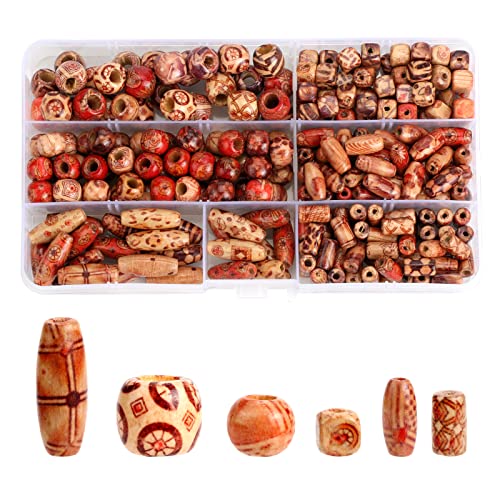 290 Pcs Natural Wood Bead for Macrame Various Shapes Loose Wooden Craft Beads
