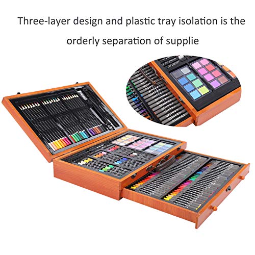 Kit de desenho de 139 unidades, lápis de cor, giz de cera, caneta aquarela, cores vivas, suprimentos