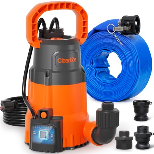 Image of 1 /4 HP Submersible Utility Water Pump with 25' Drain Hose, 2160 GPH High Flow, Portable Sump Pump with Auto Water Sensor for Pool, Flooded Basement, Hot Tub, Pond Draining