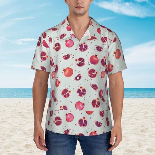 Camisas cómodas de manga corta con estampado de granada para hombre, informales, para la playa, festivales, día festivo, Negro -, 3XL