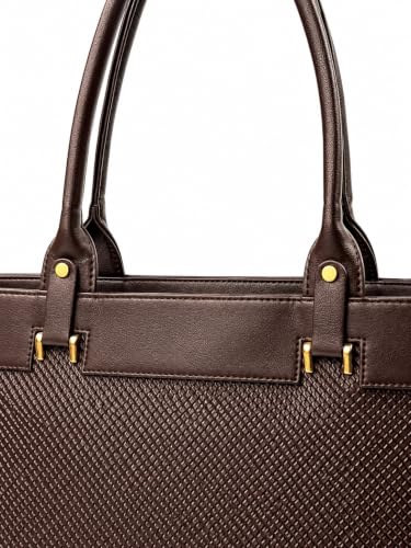 Image of Black Tote Bag with Textured Front and Gold-Tone Hardware (Brown)