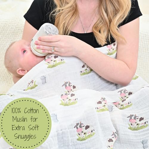 Image of LollyBanks Swaddle Blanket, 100% Cotton Muslin Swaddle Blankets, Neutral Swaddle Blanket 47 x 47 Inches, Baby Blanket for Boys and Girls, Baby Essentials, Registry (Cow Print)