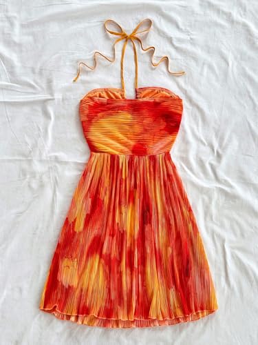 Image of SOLY HUX Women's Tie Dye Cami Dress Halter Backless Sleeveless A Line Short Summer Dresses Sundress