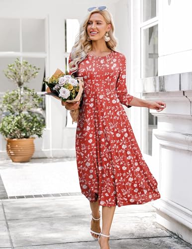Image of HOTOUCH Women's 3 /4 Sleeve A-line and Flare Midi Long Dress