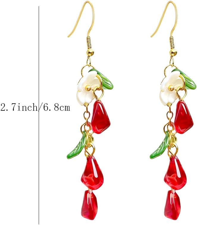 Glass Pomegranate Seed Dangle Earrings for Women Resin Yellow Lemon Earring Red Glass Bead Earrings Spring Summer Green Fruit Flower Leaf Earring Nature Lovers Jewlery - Image 6