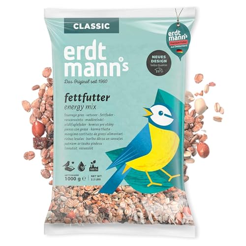 Erdtmanns Fettfutter für Wildvögel 15 × 1000 g – energiereiches Ganzjahresfutter mit Haferflocken, Erdnüssen & Früchten – ideal für Balkon & Garten – beliebt bei Meisen, Amseln