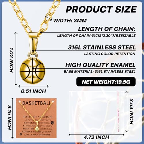 Image of Tondiamo 12 Pcs Soccer Volleyball Basketball Necklace Gifts Sport Team Gift 3D Pendant Necklace with Inspirational Card for Party Favor
