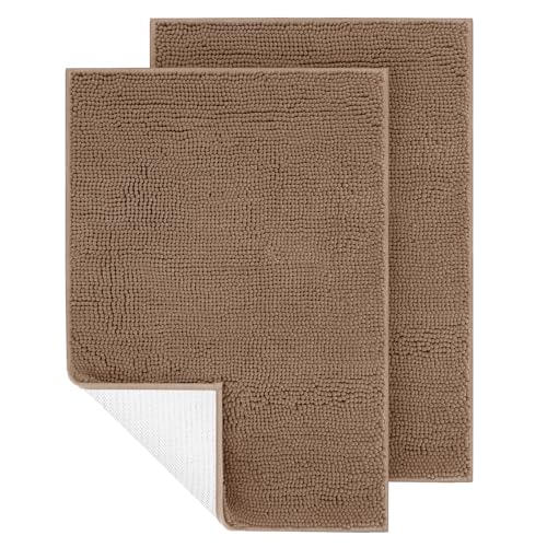 IM HOME 2 Pieces Chenille Absorbent Outdoor Doormat 36" x 24", Washable Muddy Door Mats for Dog Non Slip Indoor Doormats Dog Mat for Muddy Paw Front Inside Doormat for Entryway Dark Camel