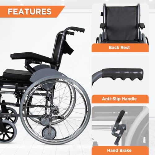 Image of Vissco Imperio Wheelchair with Removable Big Wheels (Spoke), Foldable, Swingable Armrest, Weight Bearing Capacity 110kg, Color (Blue /Grey)