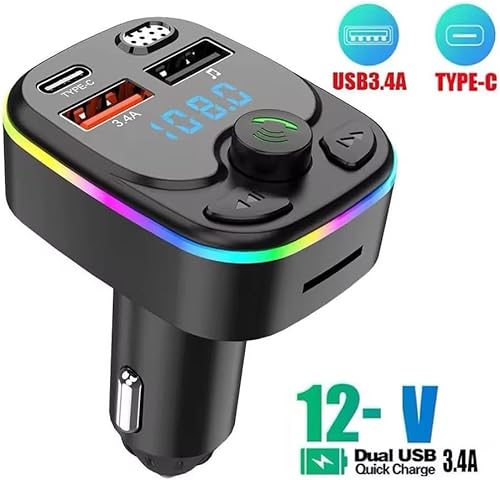 جهاز ارسال اف ام بلوتوث للسيارة، مشغل MP3 بدون استخدام اليدين، سيارات بمنفذ USB مزدوج، 3.4 امبير، بي دي