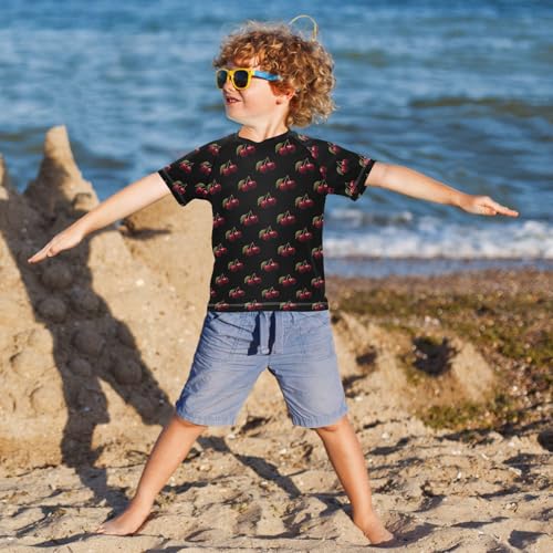 ALAZA Kids Rash Guard Boys Toddler Swim Shirts Short Sleeve Cherry Fruits UPF 50+ 3T4