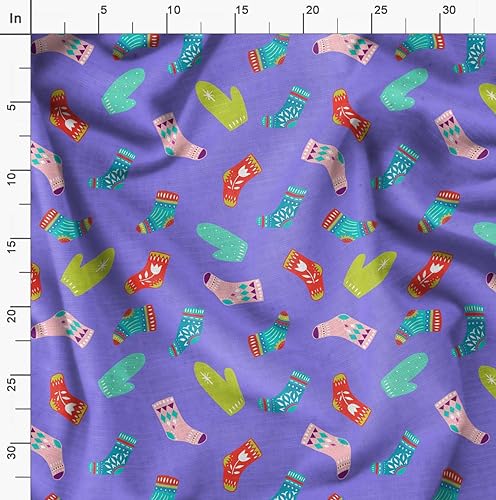 Image of Soimoi Purple Viscose Chiffon Fabric Socks & Gloves Folk Art Fabric Prints By Meter 42 Inch Wide