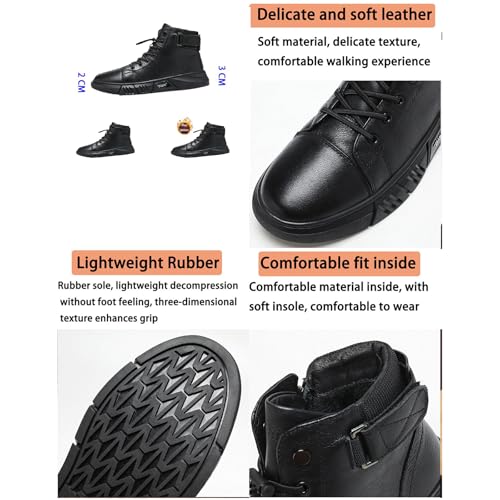 Mens Casual Faux Leather Round Toe Ankle Boots High Top Lace Up Shoes, Side Zipper Chukka Boots Non-Slip Softsole3
