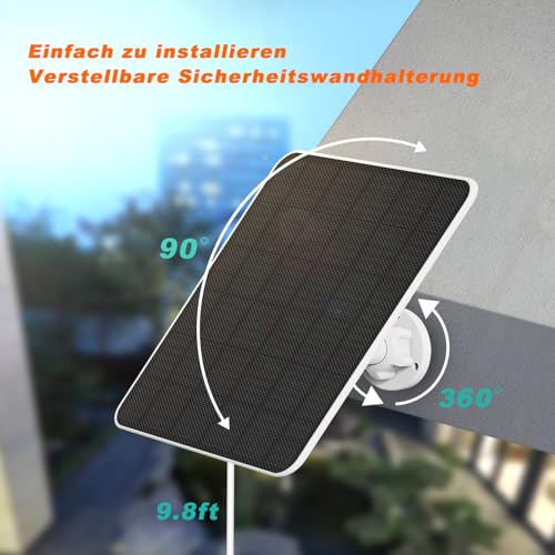 Zonnepaneel voor Ring Camera, 5W Camera Zonnepaneel Compatibel met Ring Stick Up Cam/Pro Batterij, Spotlight Cam Plus/Pro Batterij, Inclusief Vat Stekker naar USB-C Adapter, IP65 Waterdicht, 9.8ft Kab - Afbeelding 5