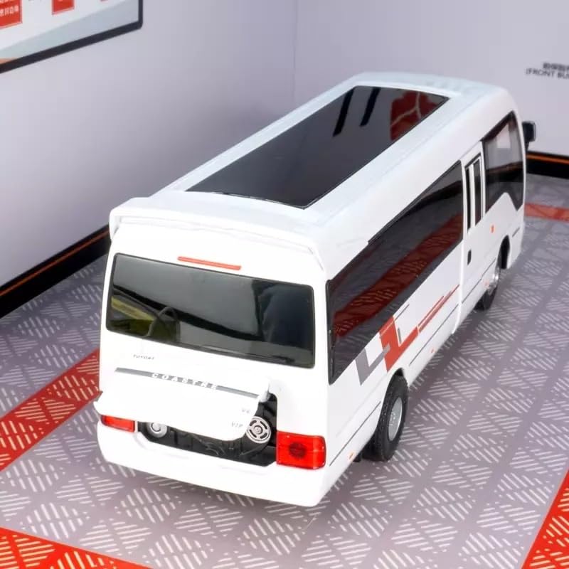 Image of 1.32 Scale Toyo ta Coaster Bus Exclusive Alloy Metal Pull Back Die-cast Model with Sound Light Mini Auto Toy for Kids Metal Model Toy with Sound and Light. (1.32 Scale -White)