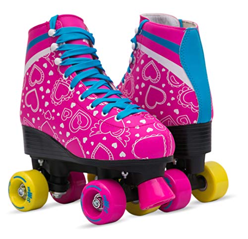 Stmax Roller Skates Women & Girls Quad Derby 4 Wheels Rink Classic Skate Blades For Kids Youth & Adults Skating Shoes Patines Para Niñas Y Mujer Outdoor Vintage Rollerskates Pink Blue Size 5.5 Youth #TOP2