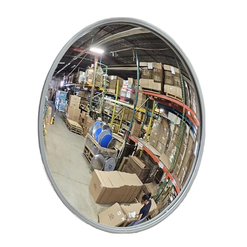 26” Outdoor Acrylic Convex Mirror/Plastic Back – Round Safety Mirror for Driveways, Stores, Warehouses & Wall Mount – Wide-Angle View – Model OC2600-convex mirror backing is either gray or black
