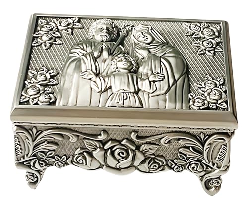 elegantmedical Large Vintage Style Religious Rosary Necklace Box Holy Family