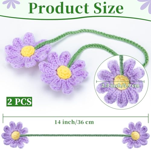 2 PCS Crochet Daisy Car Accessories for Women, Car Rearview Mirror Hanging Accessories, Handmade Cute Cars Accessory for Women Aesthetic, Crochet Flowers Purple Cars Decor (Purple)
