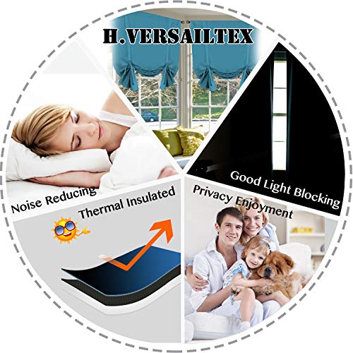 H.versailtex Blackout Tie Up Curtain Energy Efficient Window Shades Adjustable Height Rod Pocket Panel For Bedroom/Living Room (Turquoise Blue, 42W X 63L, 2 Panels) #TOP2