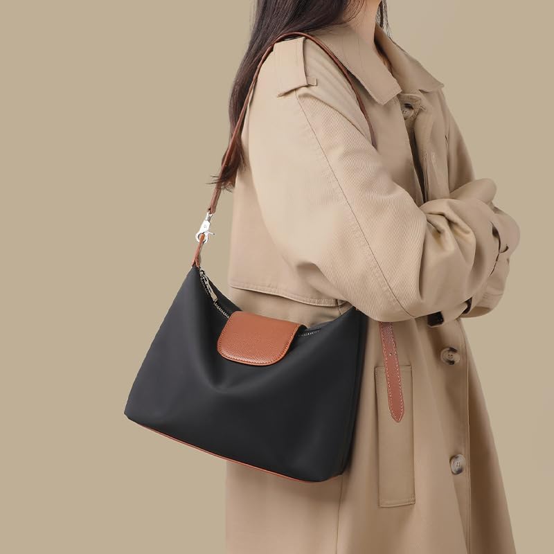 Nylon Hobo Bag for Women | Lightweight Crossbody Shoulder Purse, Large Capacity Tote with Leather Trim for Work & Travel - Image 7