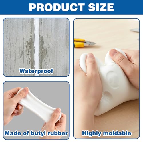 Image of U0U Moldable Silicone Putty,Waterproof Multi Purpose Butyl Seal Putty Tape 66 x 0.6 Inches,Plumbers Duct Seal Putty for Sink Drain Gap Wall Repair