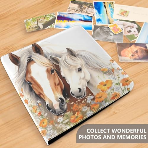 Álbum de fotos de cuero con diseño de acuarela de caballos salvajes, libro de fotos DIY de 3 anillos para bodas familiares miniatura 5