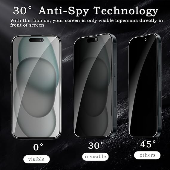 Image of [ 2+2 Pack Privacy Screen Protecor for iPhone 15 Anti-Spy Shatterproof Tempered Glass with Camera Lens Tempered Glass 9H Hardness Bubble Free Anti-Glare Case Friendly