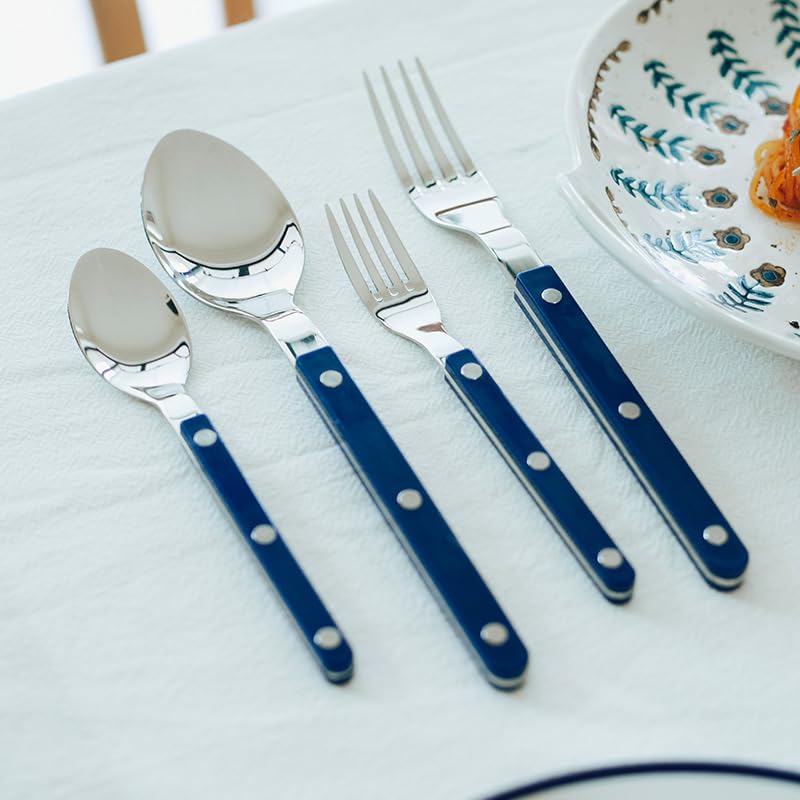 Ménagère couteaux fourchettes cuillères avec manche acrylique bleu pour restaurant - 3