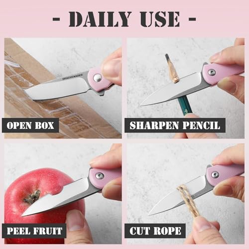 Image of DRACHENADER Pink Pocket Knife for Women, 2.04 inch 5Cr13MoV Steel Blade, Mini Cute EDC Pocket Folding Knife, Womens Girl Gift