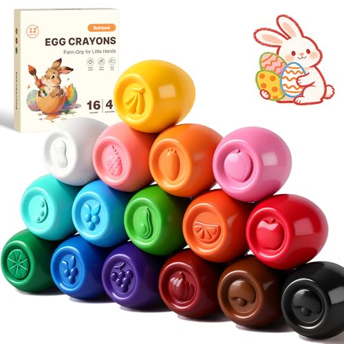 RuiHawk 16 Colors Egg Crayons for Toddlers 1-3 Jumbo Crayons Washable Baby crayon with Anti-Roll Flat Bottom & Fruit Patterns Non-Toxic Art Supplies Gift