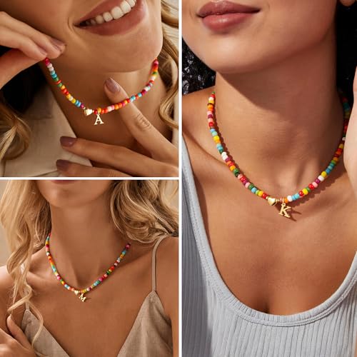 M MOOHAM Initial Necklace for Women Girls, Colorful Beaded Necklace, A-Z - image 4