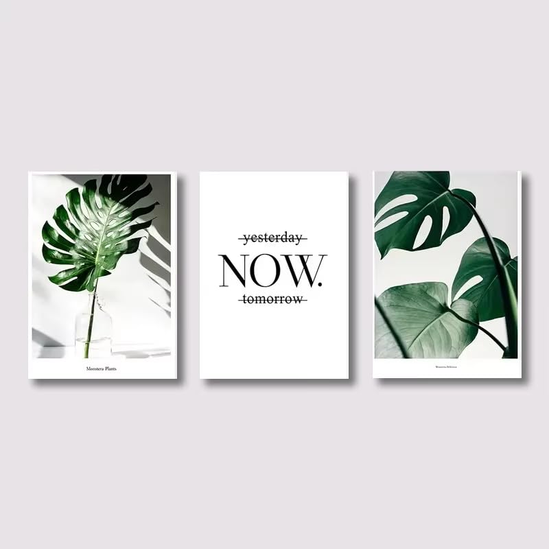 Peinture décorative lettres noires et blanches avec toile Monstera