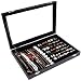 Wuligirl Ring Storage Velvet Displays Cases Necklace Organizer Tray Jewelry Box Showcase Glass Top Stackable Lid & Lock, Black (Rings Necklace Jewelry Box)