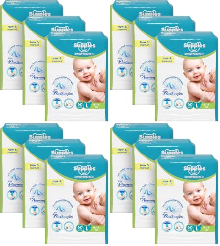 Image of Amazon Brand - Supples Premium Baby Diaper Pants | 186 Baby Diapers | Large | 9-14 Kg | 12 Hrs Absorption | Cushiony Cotton Soft Fabric | Phthalates-Free | Triple Leak Guard | 62 Count, Pack of 12