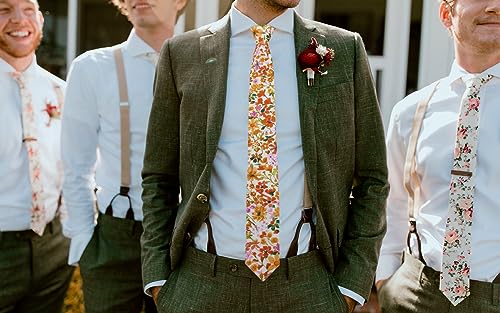 Image of Mantieqingway Men's Skinny Tie, Cotton Floral Ties for Men Wedding Necktie for Groom, Groomsmen, Missions, Dances