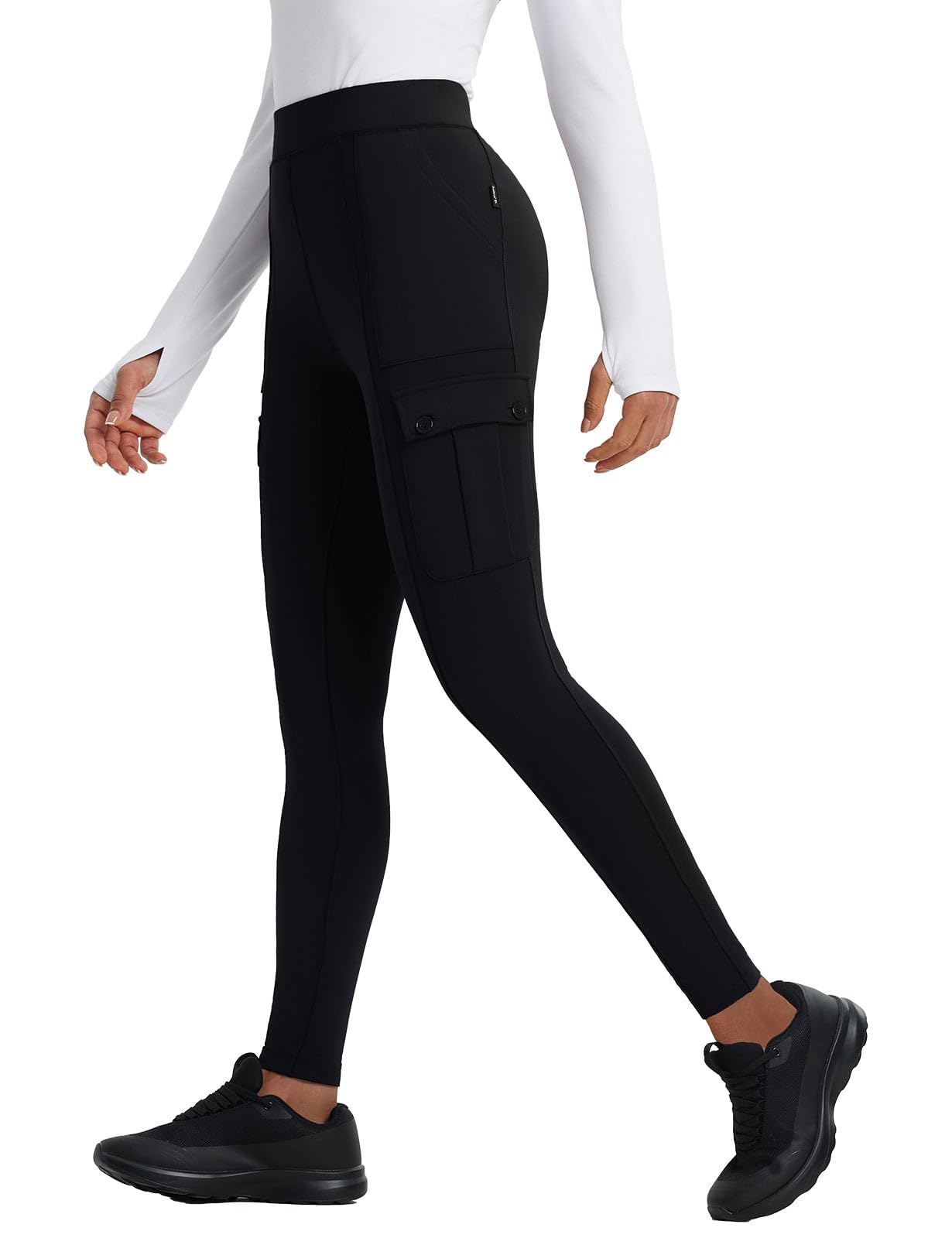 baleaf Womens Fleece Lined Leggings Thermal Hiking Pants Water Resistant Pockets Winter Warm Cargo Insulated Tights