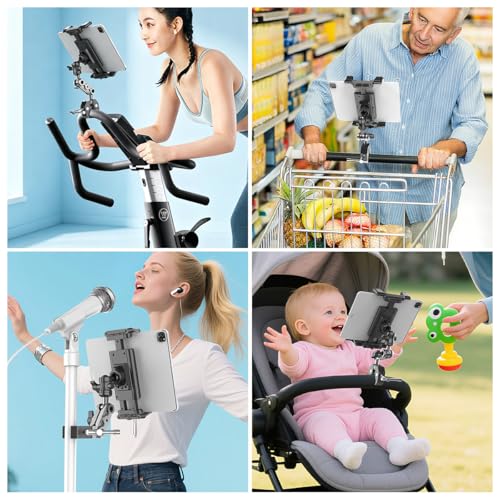 Image of ZORBES Clamp-On Tablet & Phone Holder for 4.7-13 Inch Devices, 360 Rotating Adjustable Mount Universal Handlebar & Pole Clamp Stand with Flexible Arm, Anti-Slip Hands-Free Holder for Gym, Bike, Desk