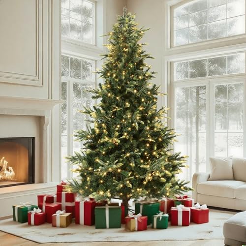 GarveeHome 9 FT Artificial Pre-lit Christmas Tree, Green PVC&PE Full