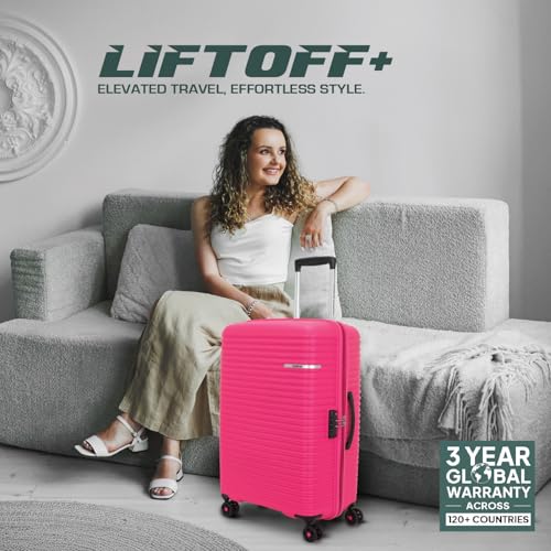 Image of American Tourister Liftoff+ | Medium Size Check-in Trolley Bag (67 cm) for Travel | 360 8 Wheel Travel Luggage | Hard Case Polypropylene (PP) Suitcase | Mounted TSA Lock | Berry Blast