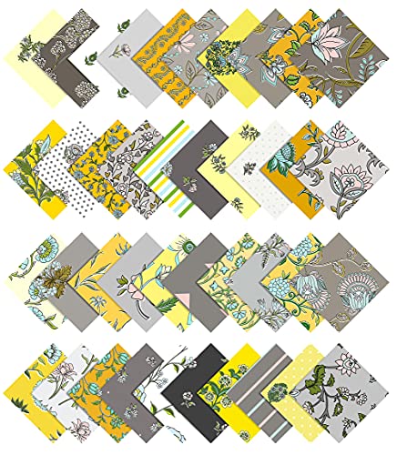 Soimoi Florals Print Precut 5-inch Cotton Fabric Quilting Squares Charm Pack DIY Patchwork Sewing Craft- Light Gray