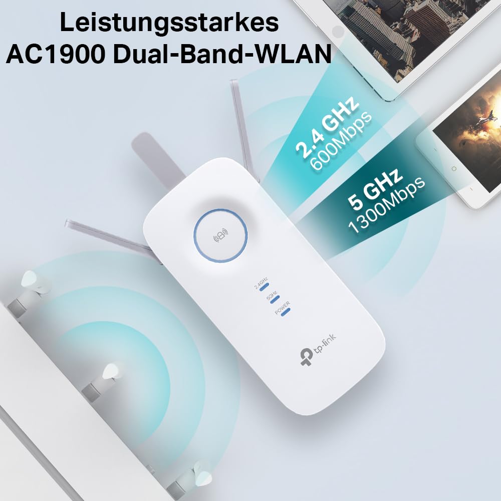 TP-Link RE550 WLAN Verstärker Repeater AC1900 (Dual-WLAN AC + N, 1300MBit/s 5GHz + 600MBit/s 2,4GHz, WLAN Verstärker, App Steuerung, maximale Abdeckung, kompatibel zu Allen WLAN Routern) weiß
