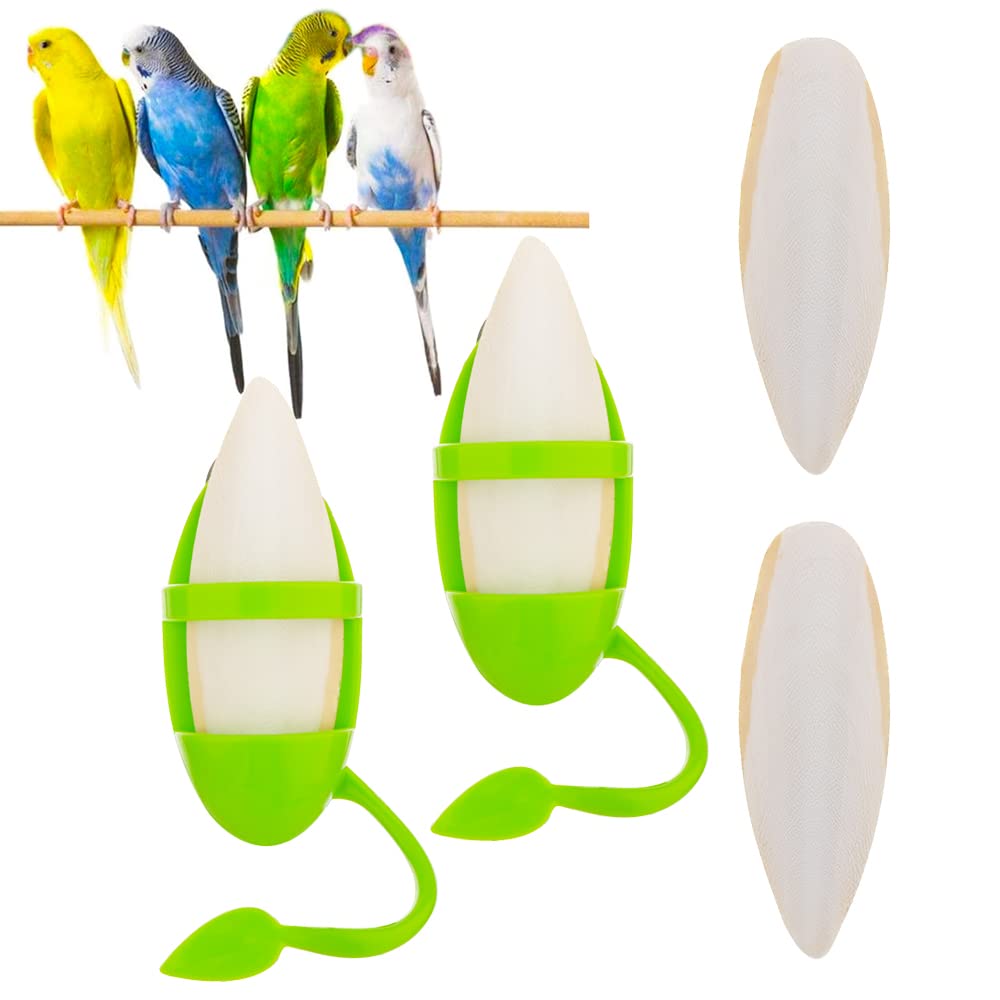 2 Pcs Cuttlebone Holder for Bird Cage - Bowl Stand Food Holder with 4 Pcs Cuttlebone for Parrot, Budgie, Conure (4.7-5.5 inch)