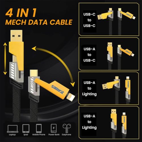 Image of ZORBES 4 in 1 Multi Cable, 3.3Ft PD 65W C Type Cable Fast Charging & Data Transfer, Support Thunderbolt, Type C, Lighting & USB A for iPhone 17 /16 /15, Galaxy S26 /S25 /S24 /S23, MacBook, iPad